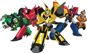 Transformers_ Animated_ Group_ Pose PNG Image