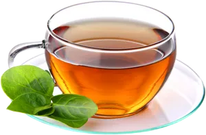 Transparent Tea Cup With Green Leaf PNG Image