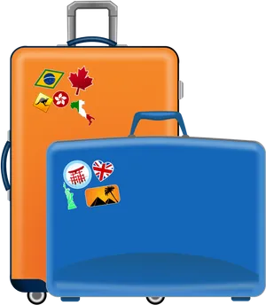 Travel Luggage With Stickers PNG Image