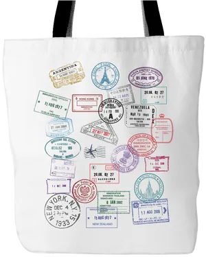 Travel Tote Bag With Stamp Prints PNG Image