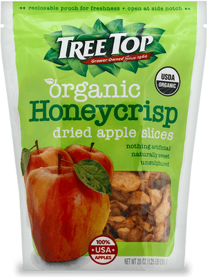 Tree Top Organic Honeycrisp Dried Apple Slices Package PNG image with transparent background
