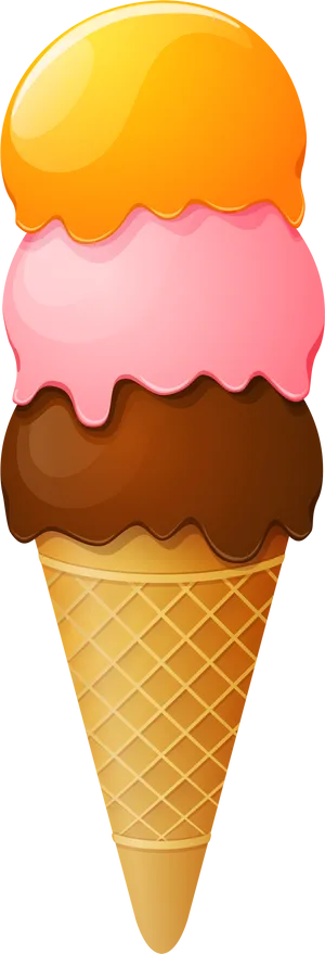 Triple Scoop Ice Cream Cone PNG Image