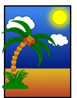 Tropical Beach Scene Illustration PNG Image