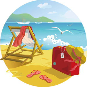 Tropical Beach Vacation Scene PNG image with transparent background