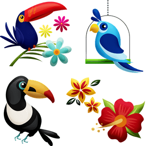 Tropical Birds, Toucan, Hibiscus, Bird, Rainforest - Cartoon Rainforest Birds, HD Png Download PNG image with transparent background