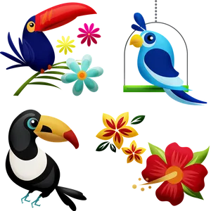 Tropical_ Birds_and_ Flowers_ Illustration PNG Image