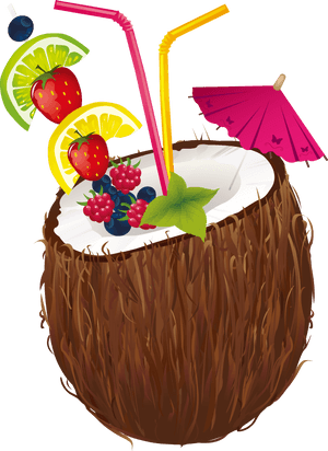 Cocktail Water Milk Clip - Coconut Drink With Umbrella, HD Png Download PNG with transparent background