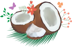 Tropical Coconut Halves Vector PNG Image