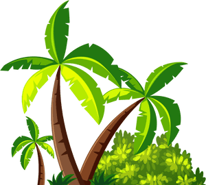 Tropical Coconut Trees Illustration PNG