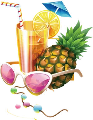 Tropical Drinkand Sunglasses PNG Image