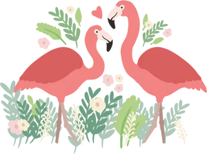 Tropical Flamingo Love Illustration PNG Image