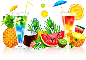 Tropical Fruit Juicesand Fresh Fruits PNG Image