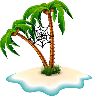 Tropical Island Palm Trees Spider Web PNG Image