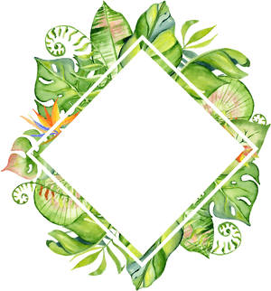 Tropical Leaf Frame Watercolor PNG image with transparent background