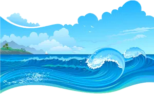 Tropical Ocean Waves Vector PNG Image