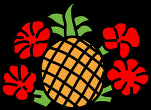 Tropical Pineappleand Hibiscus Vector PNG image with transparent background