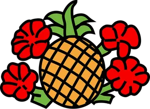 Tropical Pineappleand Hibiscus Vector PNG Image