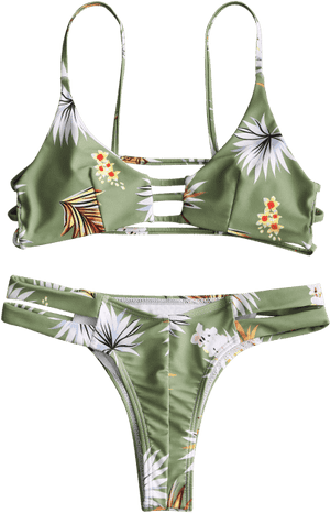 Floral Ladder Cut Out Thong Bikini - Bikini PNG