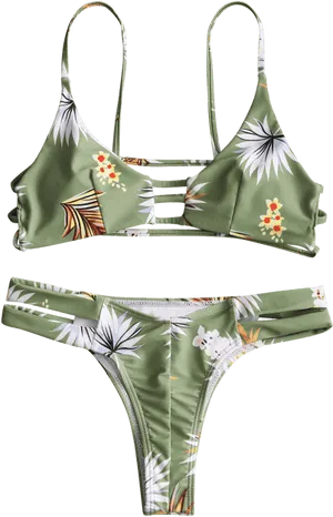 Tropical Print Green Bikini Set PNG Image