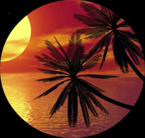 Clip Art Palm Tree In The Sunset - Palm Tree Png In Circle, Transparent Png PNG