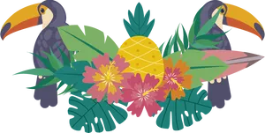 Tropical_ Toucans_and_ Flora_ Vector PNG Image