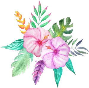 Tropical Watercolor Floral Arrangement PNG Image