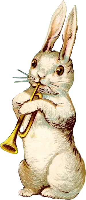 Trumpet Playing Bunny Illustration PNG Image