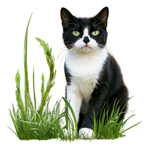 Tuxedo Cat In Grass Png Hlr PNG Image