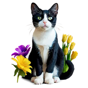 Tuxedo Cat With Flowers Png Yix24 PNG Image