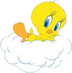 Tweety Bird On Cloud PNG Image