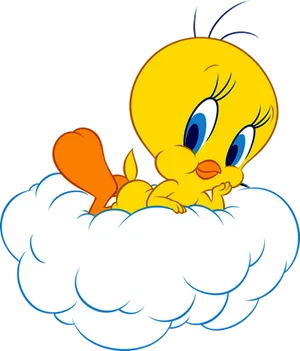 Tweety Bird On Cloud Illustration PNG Image