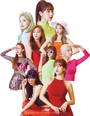 Twice Members Colorful Fashion PNG Image