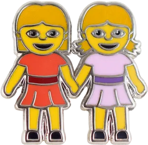 Twin Girls Cartoon Pin PNG Image