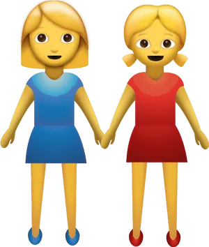 Twin Girls Emoji Holding Hands PNG Image