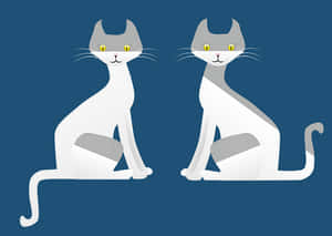 Twin Gray Cats Illustration PNG