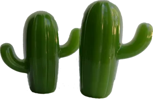 Twin Green Cacti Black Background PNG Image