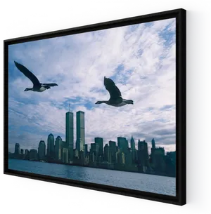 Twin_ Towers_and_ Flying_ Birds PNG Image