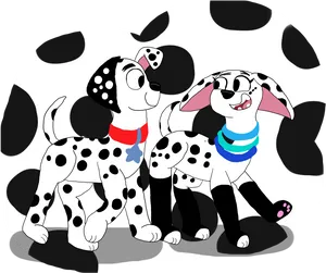 Two Cartoon Dalmatians Friendly Playtime PNG Image