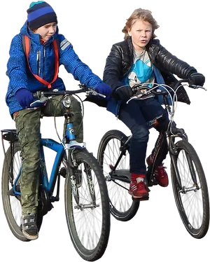 Two Children Riding Bicycles PNG Image