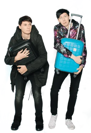 Two Men Holding Luggage PNG Image