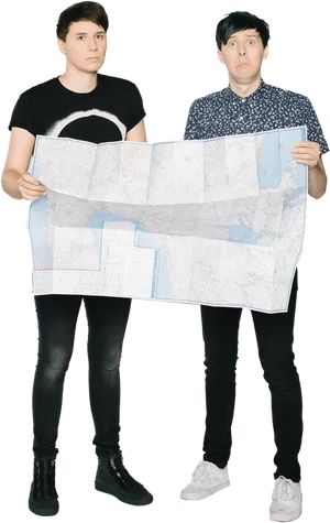 Two Men Lost With Map PNG Image