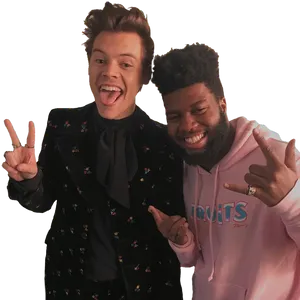 Two Men Posingwith Peace Signs PNG Image