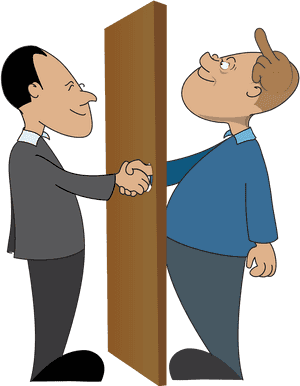 Two Men Shaking Hands Around Corner PNG image with transparent background