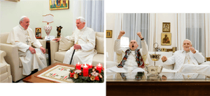 Two Popes Meetingand Watching Football PNG image with transparent background