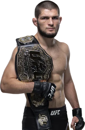 U F C Champion Posingwith Belt PNG Image