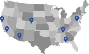 U S A Mapwith Blue Pins PNG Image