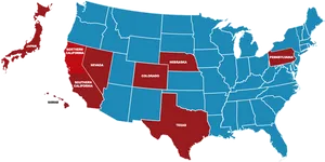 U S A Mapwith Selected States Highlighted PNG Image