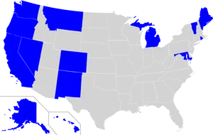 U S Map Blue Highlighted States PNG Image