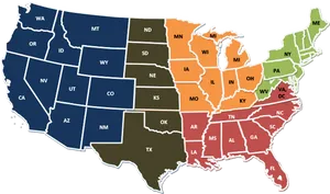 U S Map Color Coded Regions PNG Image