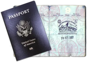 U S Passportand Machu Picchu Stamp PNG Image